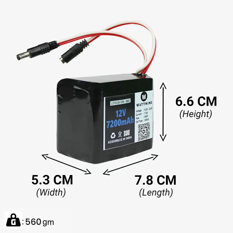 12v 7.2Ah Li-ion Battery Pack with 1 Year Warranty