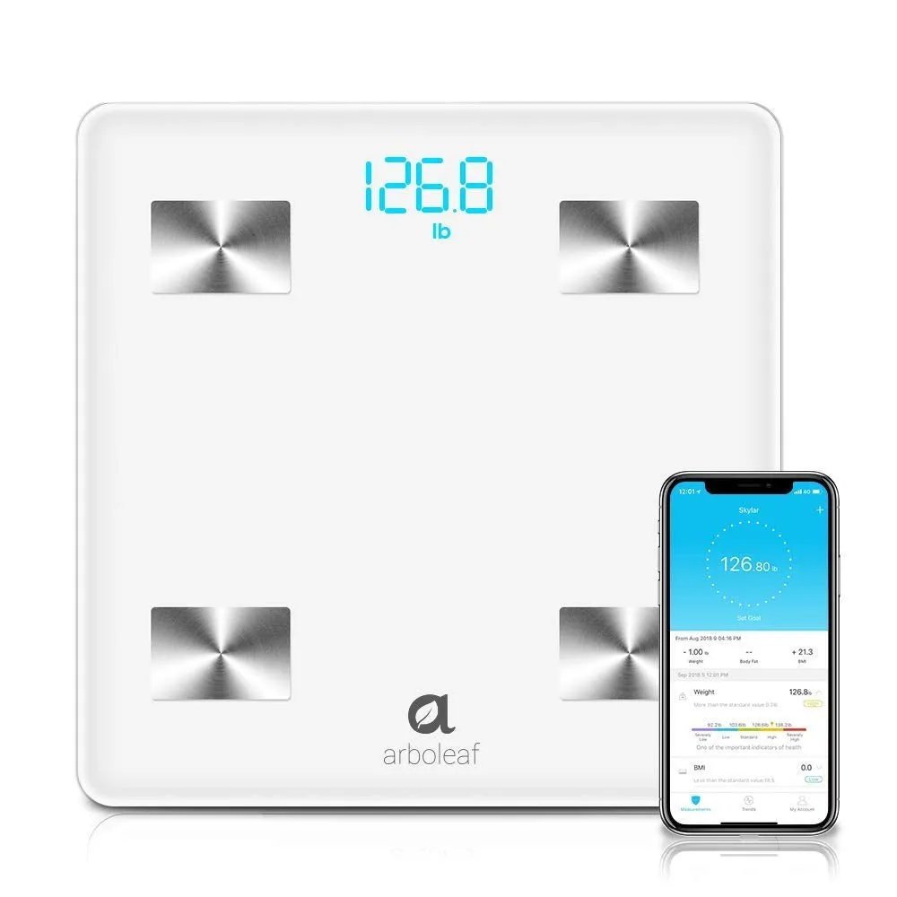 Arboleaf Weight Scale Bluetooth Fat Smart Scale BMI Scales Digital Weight Wireless with iOS & Android APP, Unlimited Users, Auto Recognition