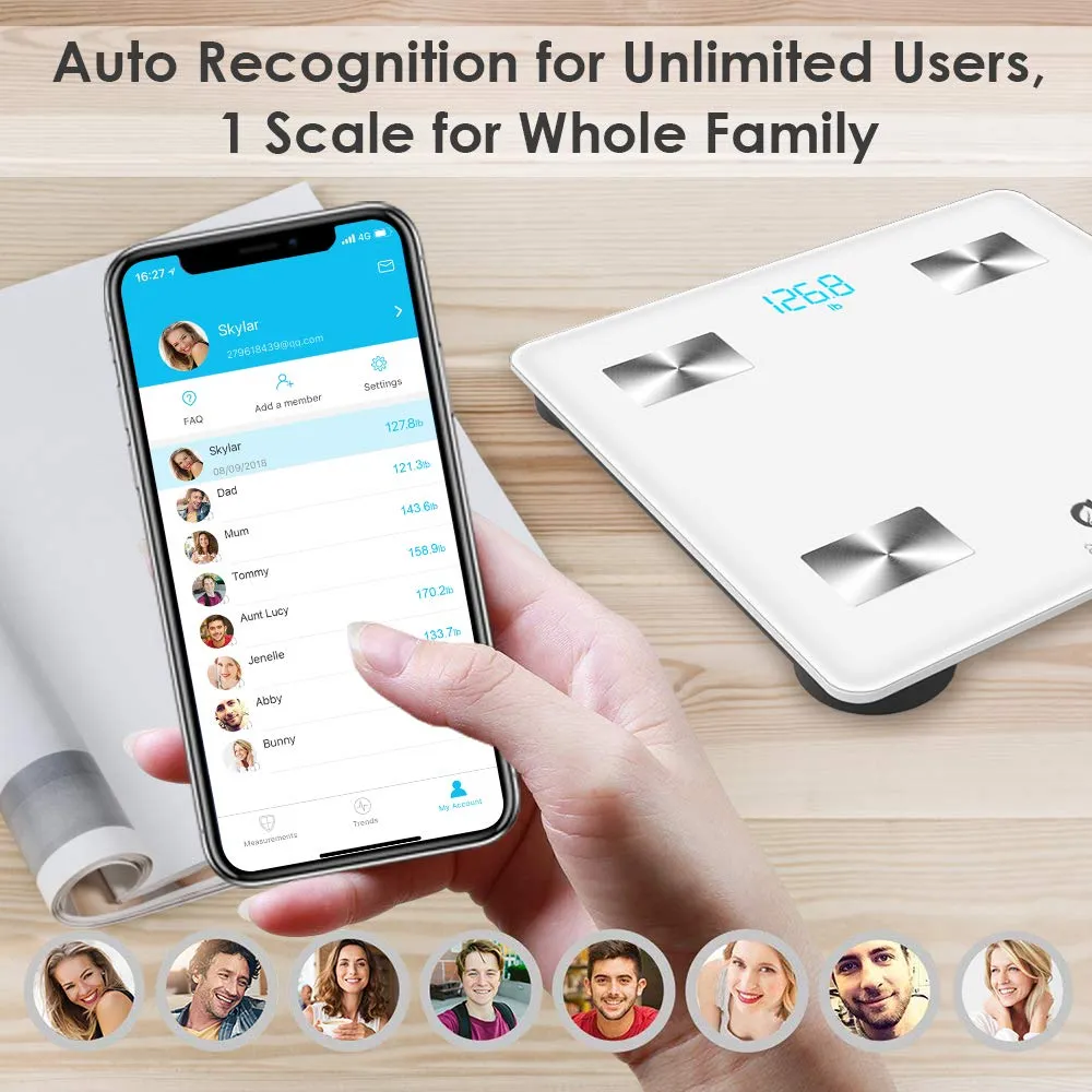 Arboleaf Weight Scale Bluetooth Fat Smart Scale BMI Scales Digital Weight Wireless with iOS & Android APP, Unlimited Users, Auto Recognition