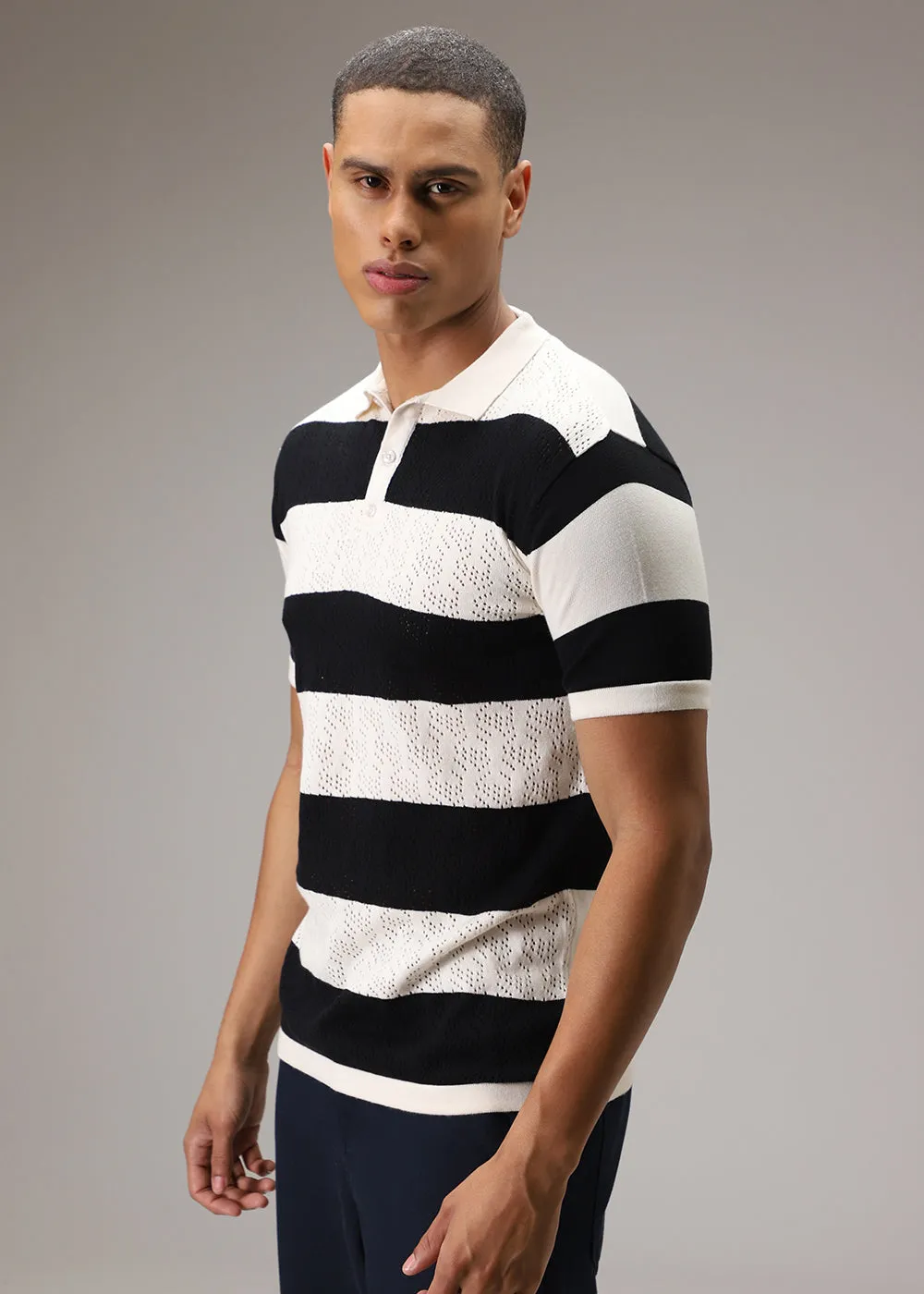 Black Knitted Polo T Shirt