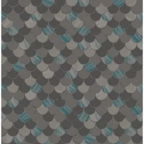 Catalina Scales Wallpaper in Grey, Black, and Blue from the Tortuga Collection