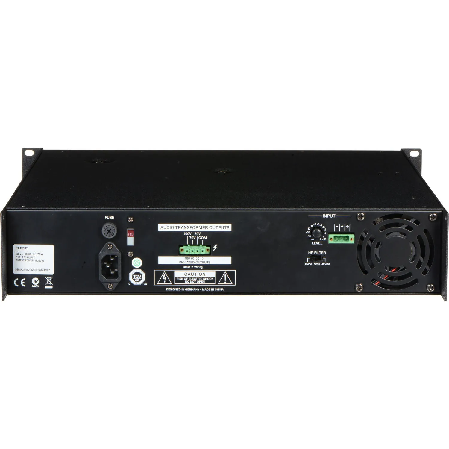 Electro-Voice PA1250T Rackmount 250W Mono Power Amplifier (50V/70V/100V) (USED)