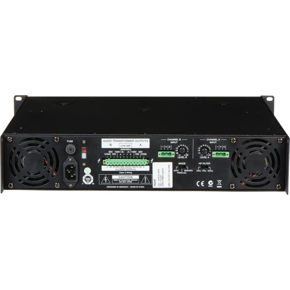 Electro-Voice PA2250T Rackmount 2-Channel 250W Power Amplifier (50V/70V/100V) (USED)