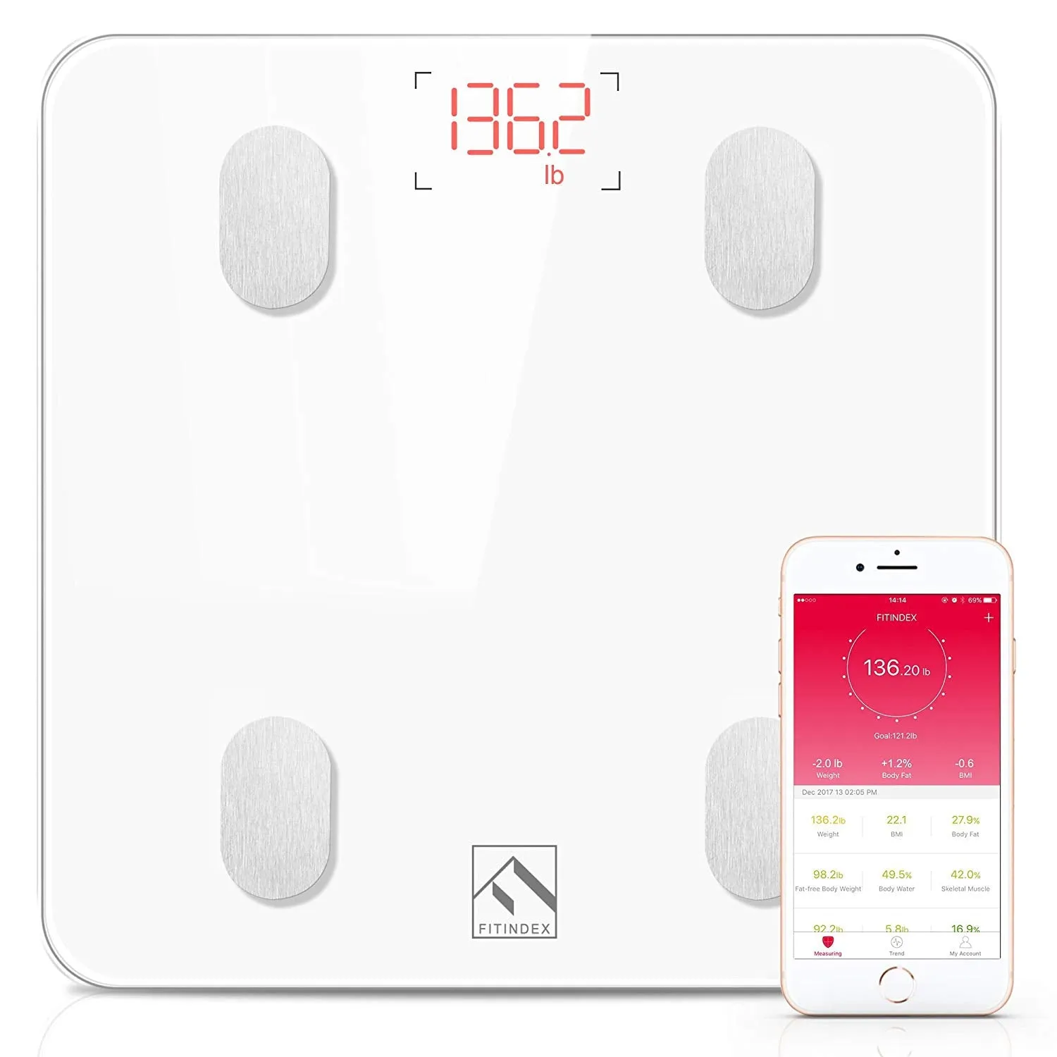 FITINDEX Bluetooth Body Fat Scale, Smart Wireless Digital Bathroom Weight Scale Body Composition Monitor Health Analyzer with Smartphone