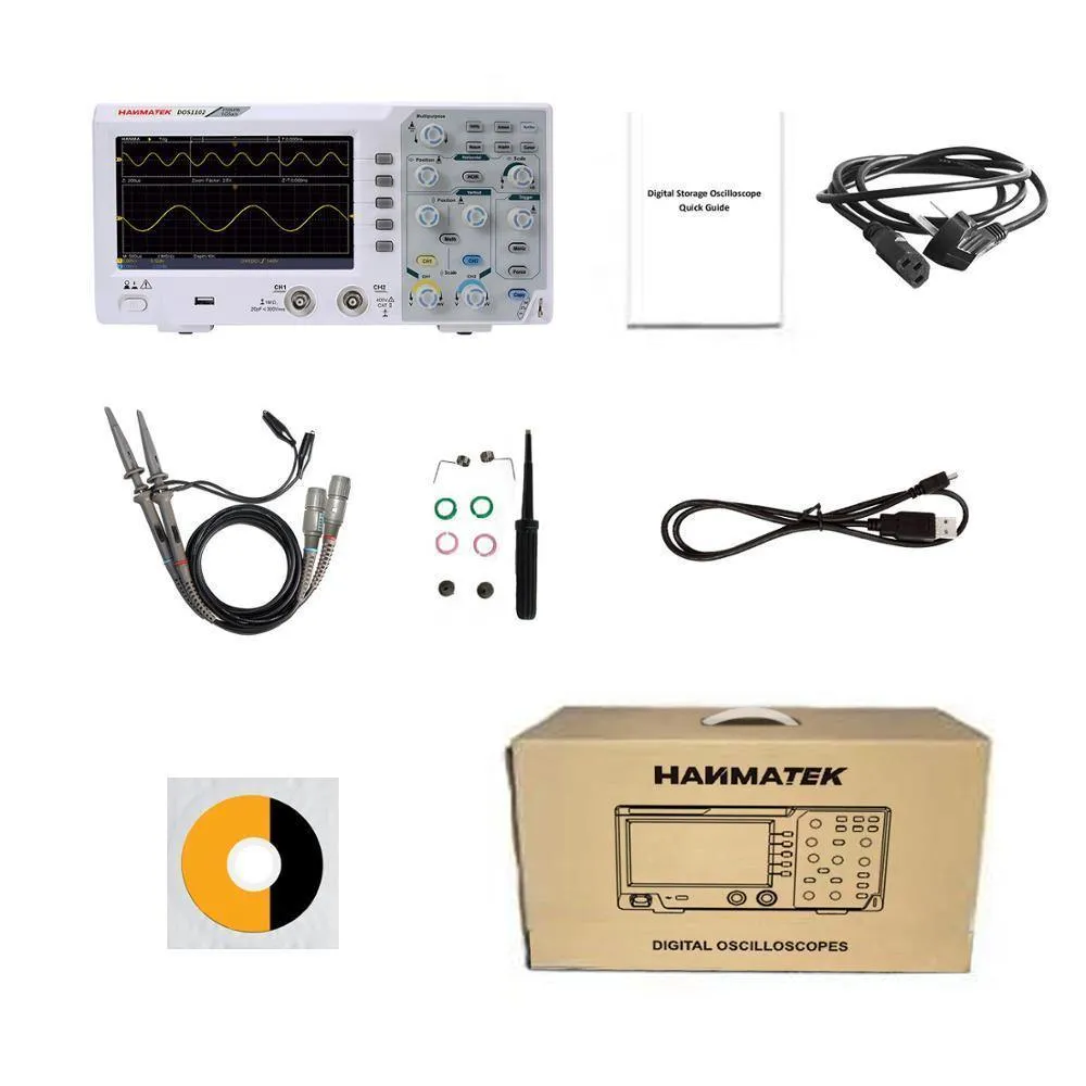 Hanmatek DOS1102 Digital Oscilloscope: 100mhz 2 channel 1gsa/s 7 inch LCD USB PC Connection