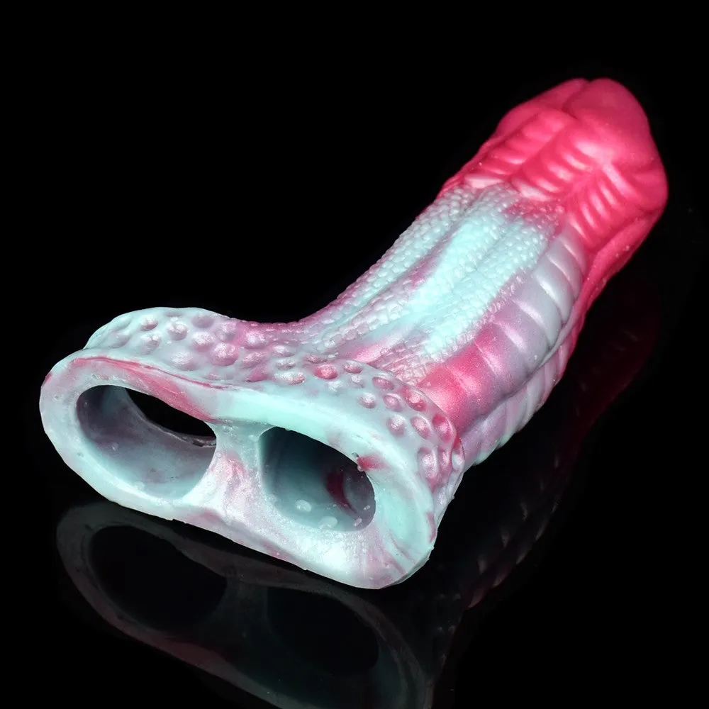 Night Fury 6.8" Dragon Penis Sleeve Extender With Clear Stimulating Texture Design - Laphwing