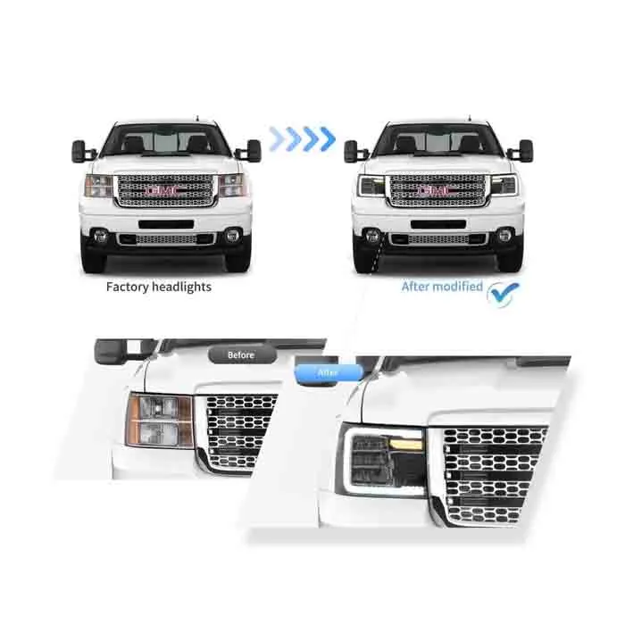 North America Only LED Headlights for 2007-2013 GMC Sierra 1500 2500HD 3500HD