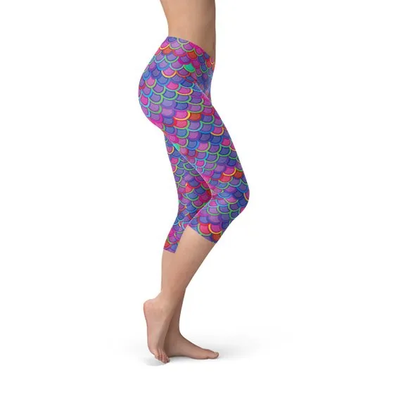 Purple Pink Mermaid Capri Leggings