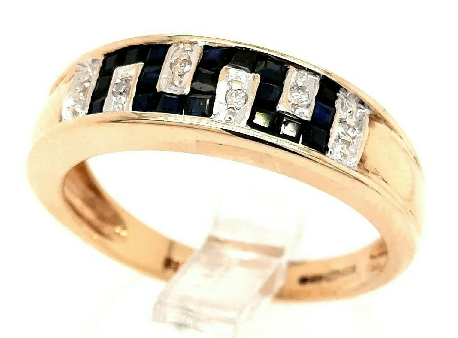 Sapphire & Diamond 9ct Yellow Gold Ring Art Deco Style Ring Gemstone Jewellery