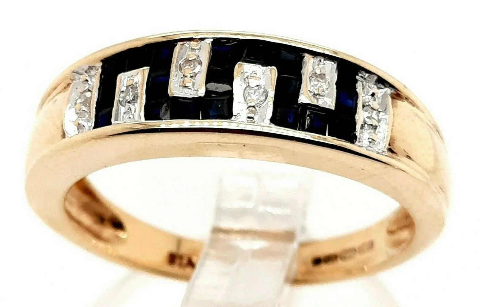 Sapphire & Diamond 9ct Yellow Gold Ring Art Deco Style Ring Gemstone Jewellery