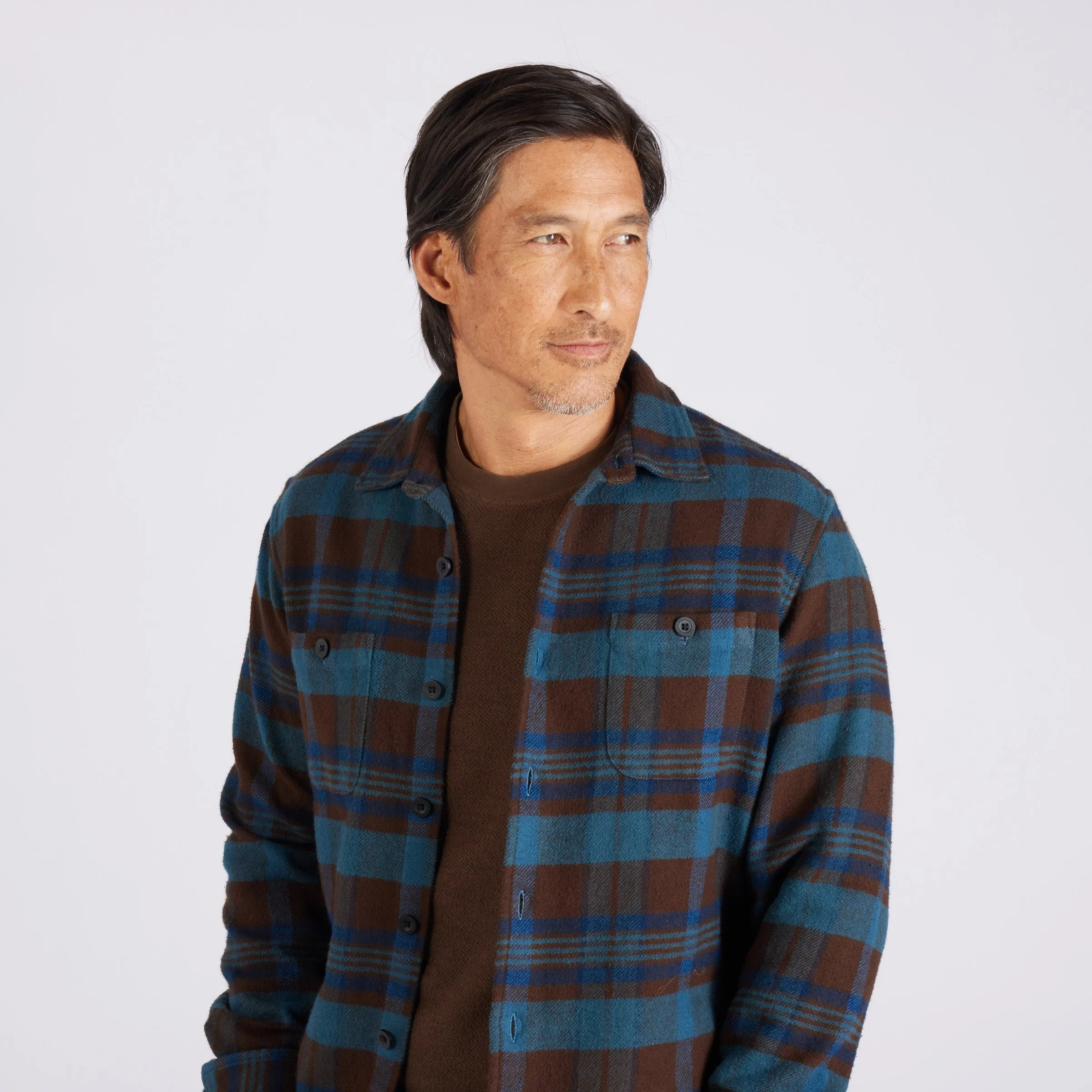 Scarboro Heritage Heavy Flannel  - Brown Blue Plaid