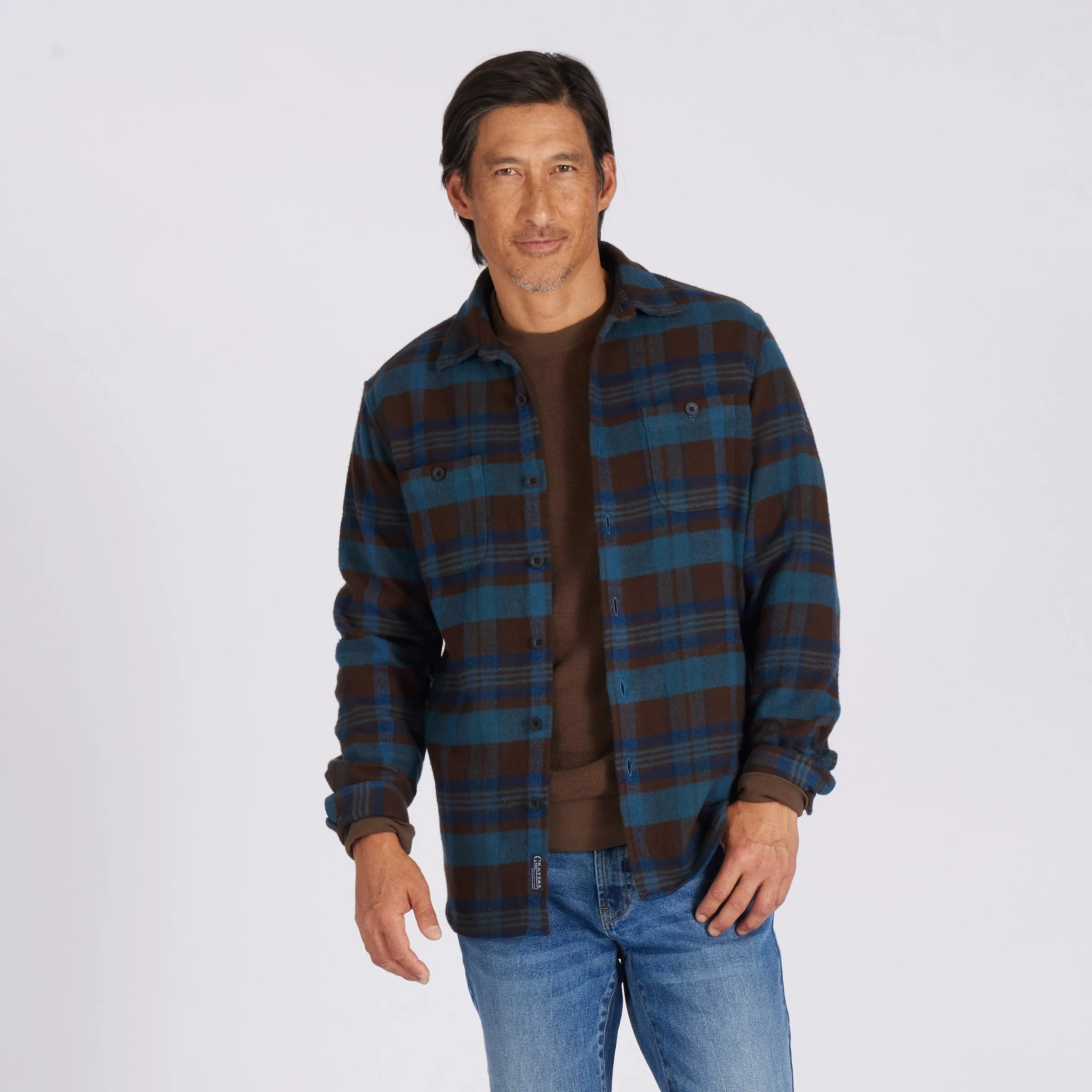 Scarboro Heritage Heavy Flannel  - Brown Blue Plaid