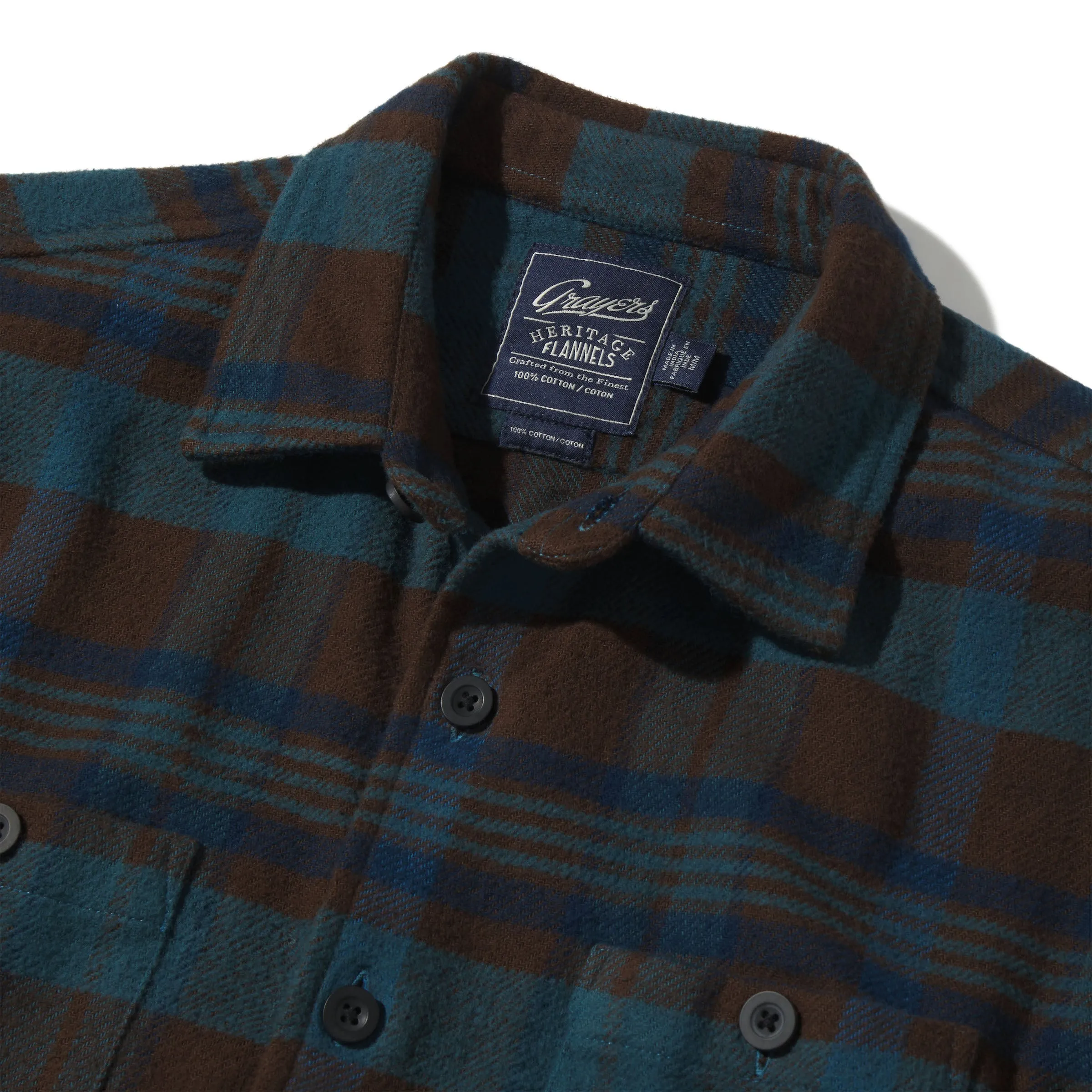 Scarboro Heritage Heavy Flannel  - Brown Blue Plaid