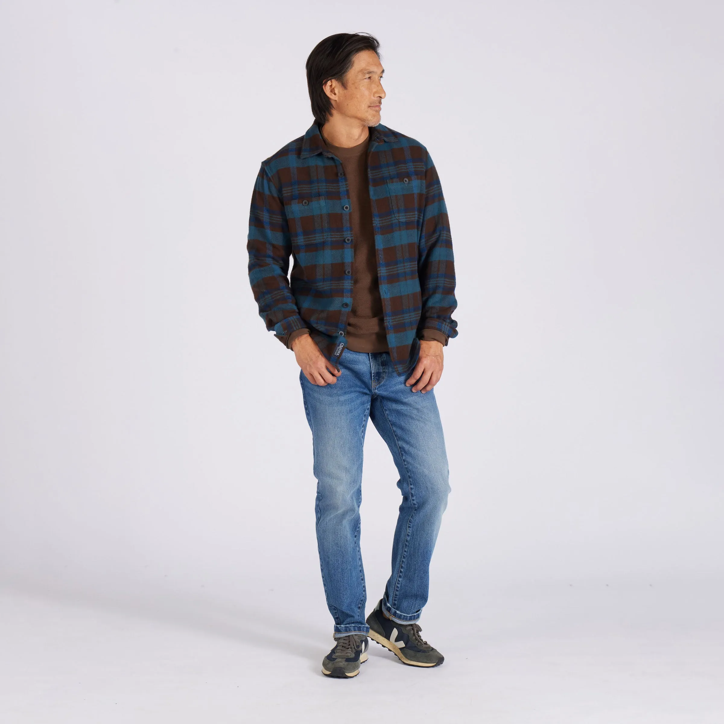 Scarboro Heritage Heavy Flannel  - Brown Blue Plaid