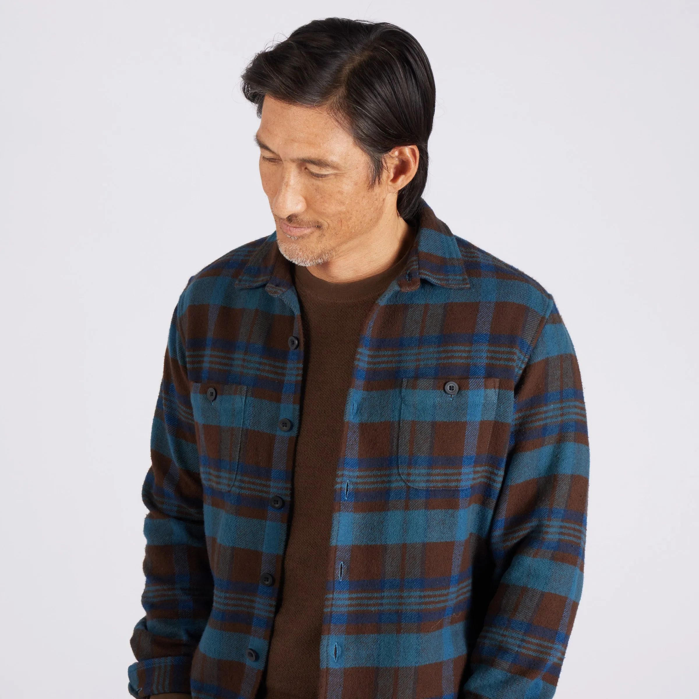 Scarboro Heritage Heavy Flannel  - Brown Blue Plaid