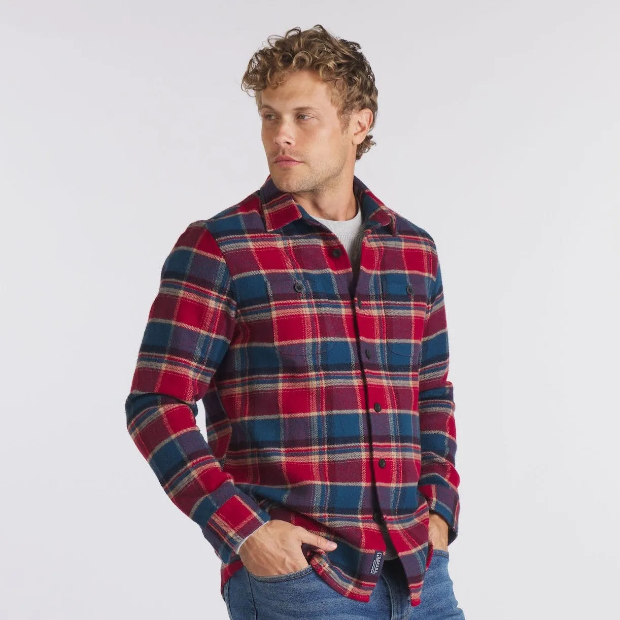 Scarboro Heritage Heavy Flannel  - Red Teal Plaid