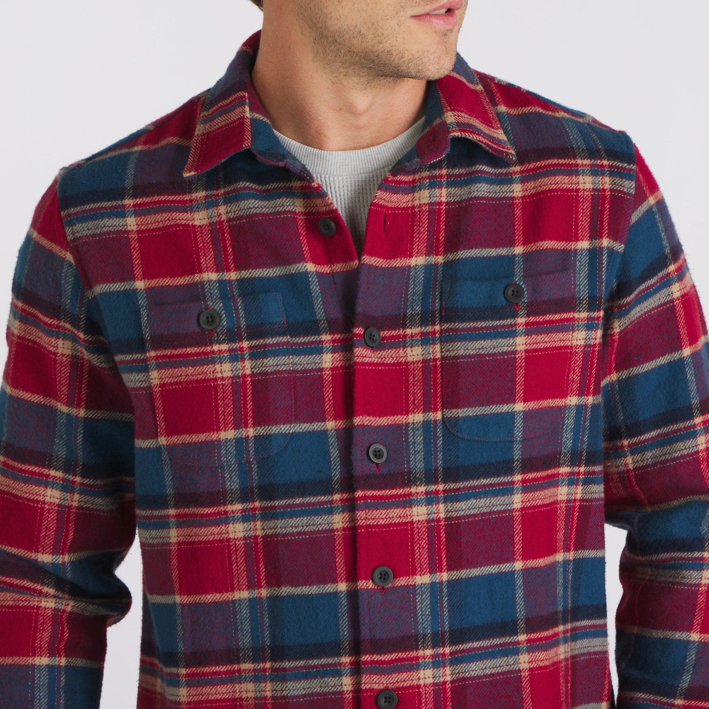 Scarboro Heritage Heavy Flannel  - Red Teal Plaid