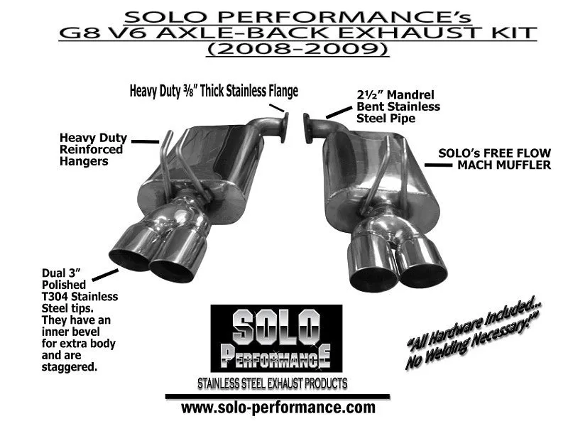 Solo Performance Exhaust Pontiac G8 V6 (2008-2009) Catback or Axleback