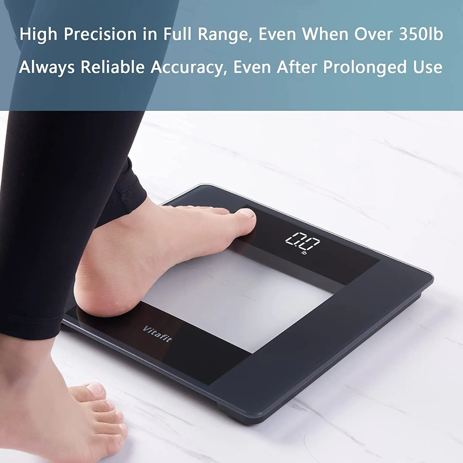 Vitafit Digital Body Weight Bathroom Scale, Dedicating to High Precision Technology for Weighing over 20 Years, Crystal Clear LED and Step-On, Batteries Included, 400Lb/180Kg, Black