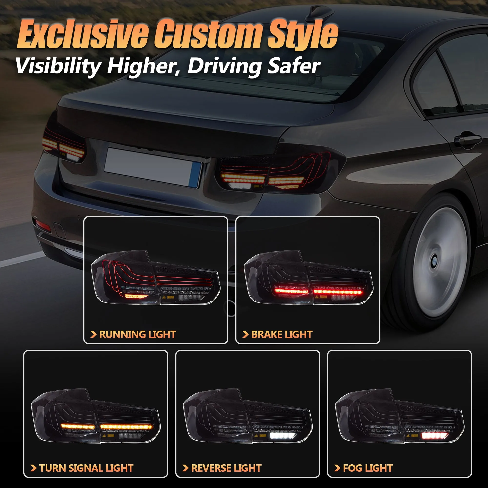 VLAND Laser Tail Lights For BMW 3-Series M3 F30 F35 F80 2012-2019 CSL Style [E-MARK.]