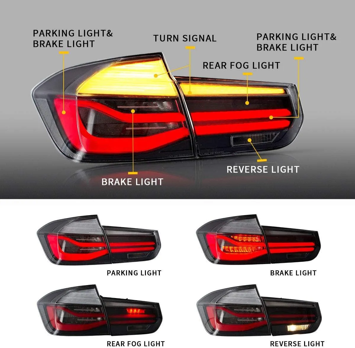 VLAND LED Tail Lights For 2012-2018 BMW 3-Series F30 F80 With Sequential Turn Signal [E-MARK]