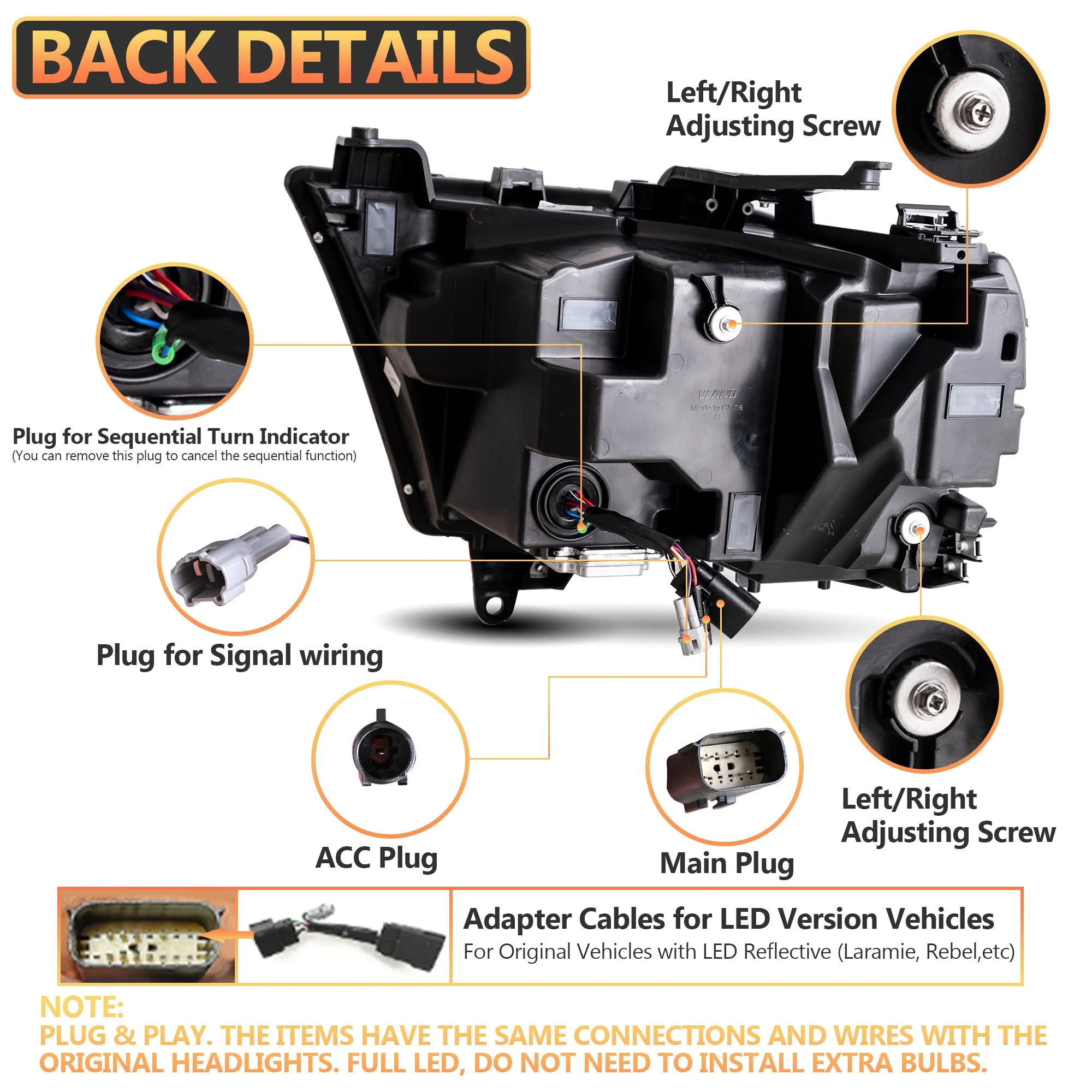 VLAND Matrix Projector Headlights For Dodge RAM 1500 2019-2024 5th Gen (DT) [SAE. DOT.]