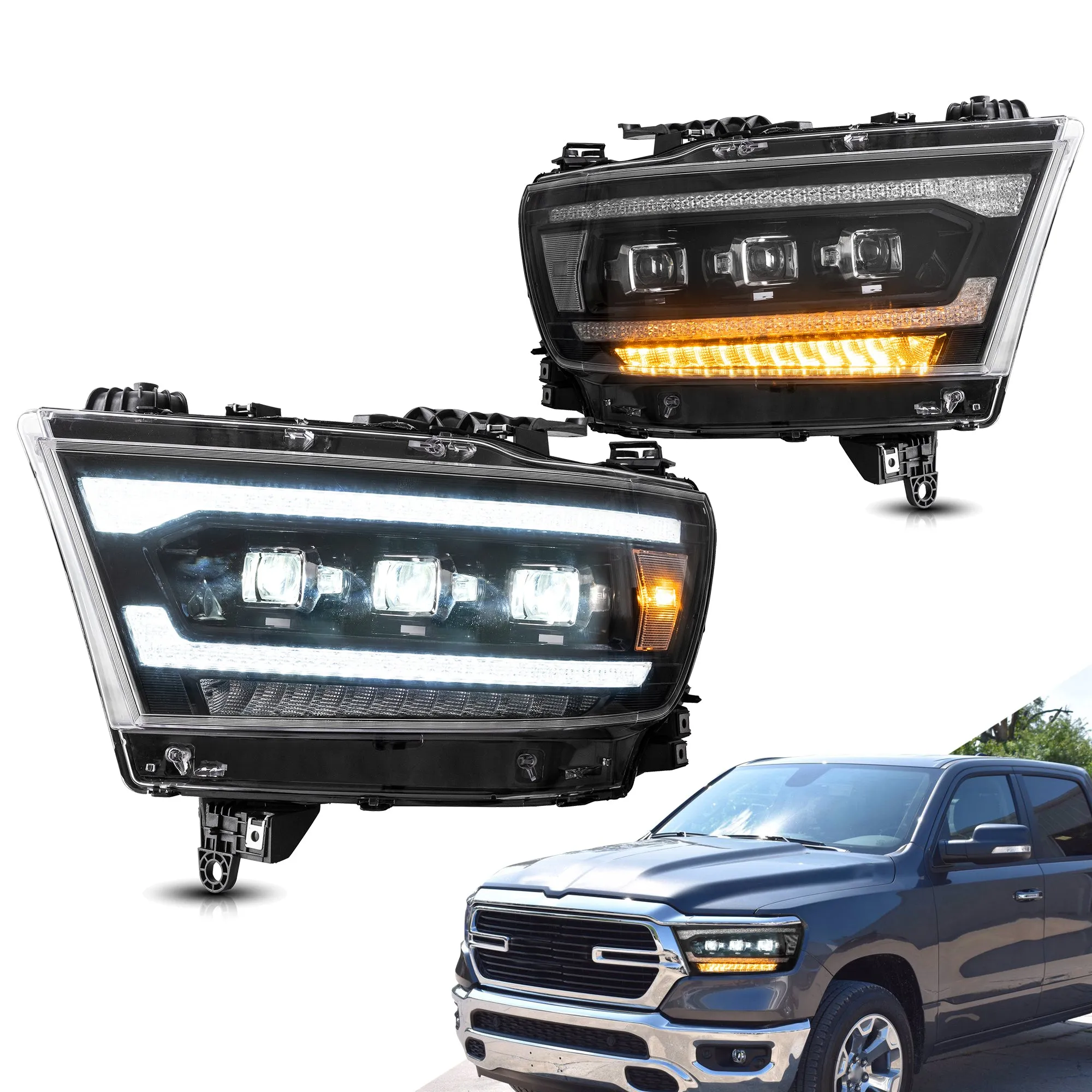 VLAND Matrix Projector Headlights For Dodge RAM 1500 2019-2024 5th Gen (DT) [SAE. DOT.]