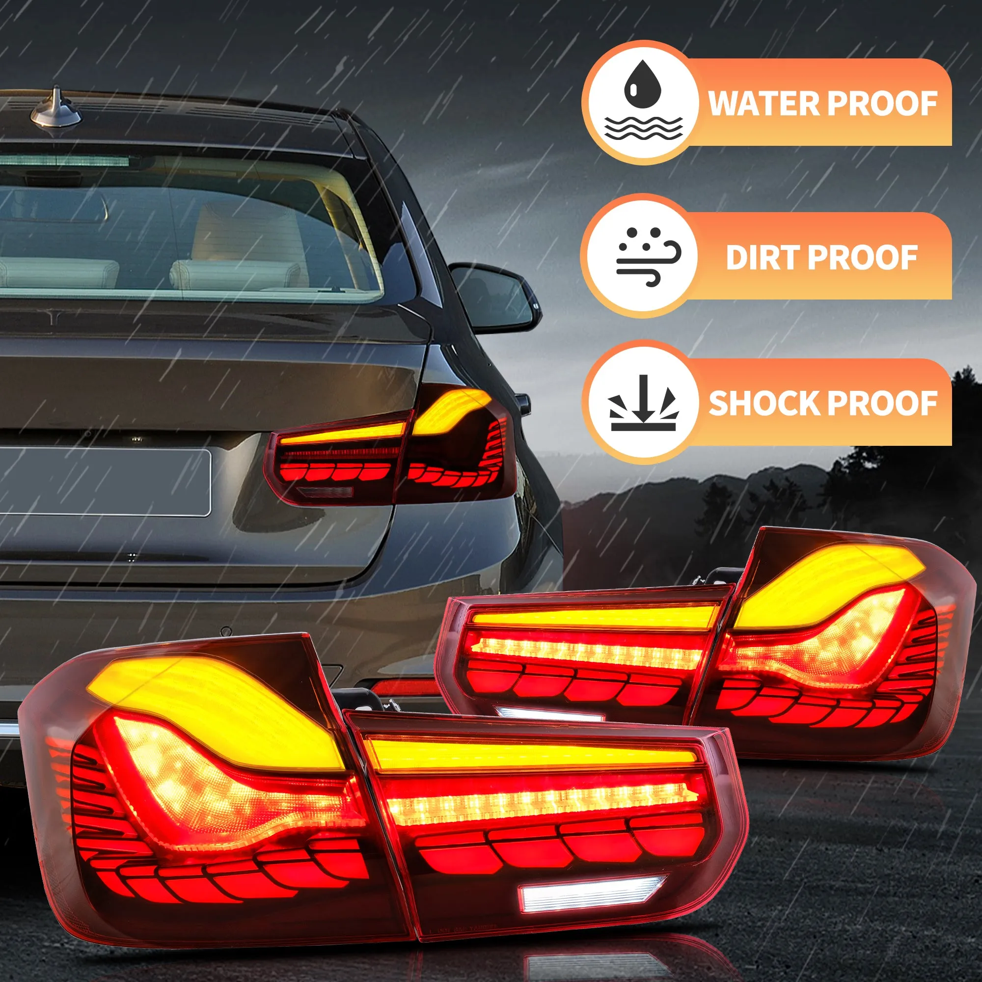 VLAND OLED Tail Lights For BMW 3-Series F30 F35 F80 M3 6th Gen Sedan 2012-2018 [E-MARK. DOT.]